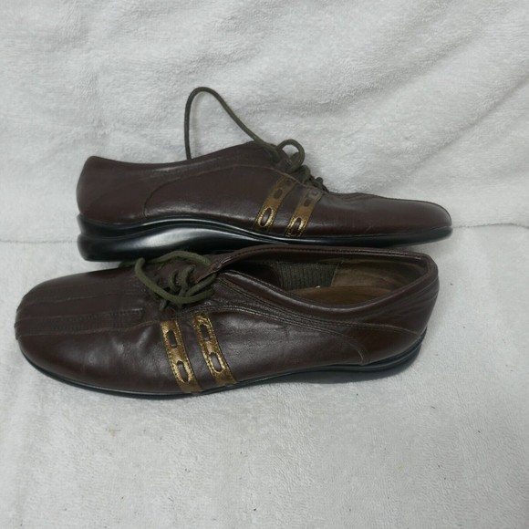 David Tate Brown Leather Oxford Shoes Lace-up Gold Detail Size 8 NARROW - Picture 15 of 16